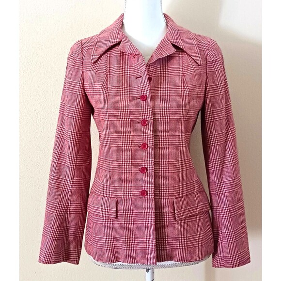 Vtg Henri Bendel Limited Edition Red Wool Plaid Tailored Jacket Made France Sz S - Picture 4 of 13